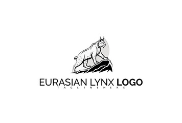 Obraz premium Powerful Eurasian Lynx Logo Design with Defensive Pose and High Detail. Perfect for Protection Brand Concepts, Nature Security Icons, and Environmental Shield Logos.