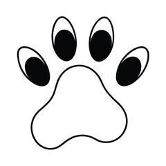 Cute cartoon paw print with big expressive eyes on a white background
