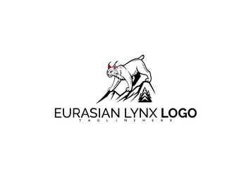 Fototapeta premium Powerful Eurasian Lynx Logo Design with Deep Shadows and Fierce Expression. Great for Nighttime Adventure Gear, Survival Brands, and Fearless Nature Identity.