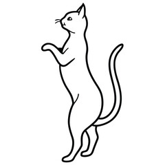 Stylized black and white line drawing of a cat standing on its hind legs