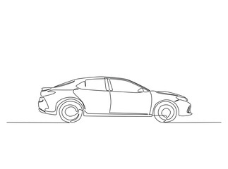 City car in single outline illustration. Continuous line art drawing of car.