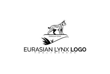 Obraz premium Elegant Eurasian Lynx Logo Design Featuring Whimsical Floral Motif and Forest Scene. Designed for Organic Brand Identity, Green Packaging, and Ethical Product Branding.