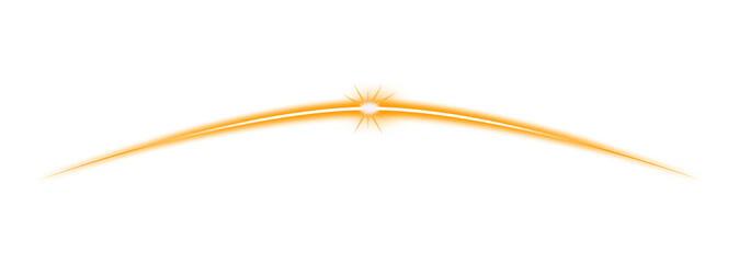 Golden-yellow curve - glowing star-point rays - bright arc on black background. Gradient effect, symmetrical curve, Transparent background, light effect. PNG © Vinay