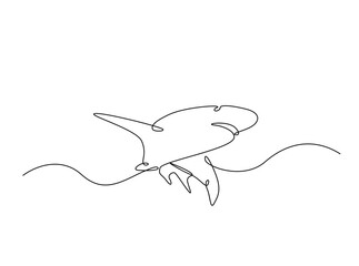 Wild shark in single outline illustration. Continuous line art drawing of shark fish.