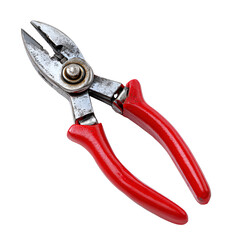 Red handled pliers old metal tool isolated on black background