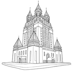 Fototapeta premium Hand drawn sketch of Minsk landmark, featuring grand facade, intricate details, and multiple spires. Iconic Minsk landmark reflects classic European architecture.
