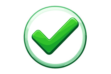 3D check mark vector icon. Green glossy tick symbol in a circle button. Yes sign for approval, correct answer, and success. Confirmation element for web, isolated on white background.