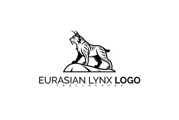 Fototapeta premium Elegant Eurasian Lynx Logo Design for Luxury Nature-Inspired Brands. Featuring Subtle Fur Texture and Calm Wildcat Stance in a Classy, Minimalist Linework Composition.