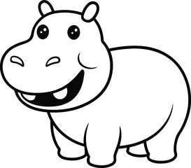 A cute baby hippo and rhino cartoon illustration, a fun wild animal vector drawing for your safari and zoo wildlife nature art