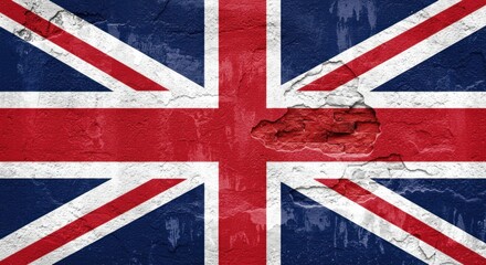 A weathered and distressed Union Jack flag, showing wear and tear.