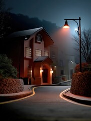 Surreal fantasy street scene with glowing lanterns and dreamlike architecture at night