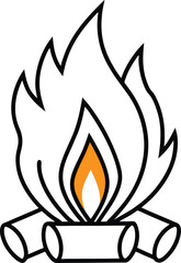 Burning fire and flames vector illustration set with hot danger warning sign