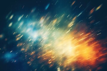 Fototapeta premium Abstract background with light trails speeding through space with blue and orange nebulae