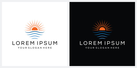 ocean wave sea and sunlight logo design graphic vector icon