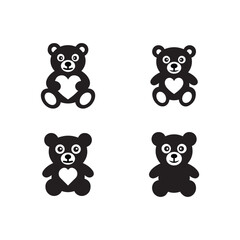 a black and white vector illustration set of a teddy bear on white background