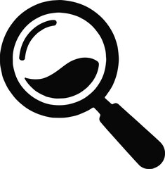 A black magnifying glass icon with a curved shape inside on a light beige background in simple style