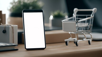 a modern office setting with a sleek smartphone prominently displayed on a tabletop