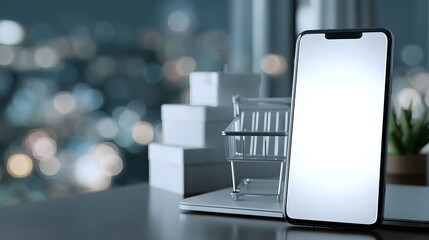 a modern smartphone display that showcases a product against an urban nighttime backdrop with city lights, giving the impression o