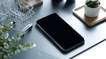 a smartphone prominently placed in the center against a blurred background, suggesting a focus on the phone as the main subject