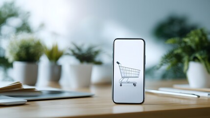 a smartphone with a drawing of a car displayed on its screen, placed on a wooden surface near potted plants and a piece of paper,