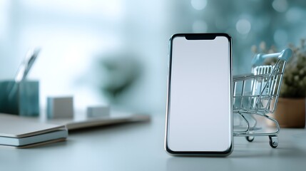 a modern smartphone with a screen that appears to be blank, set against a blurred background that suggests a contemporary home or