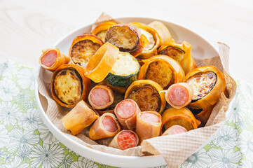 ウインナーと夏野菜の春巻き