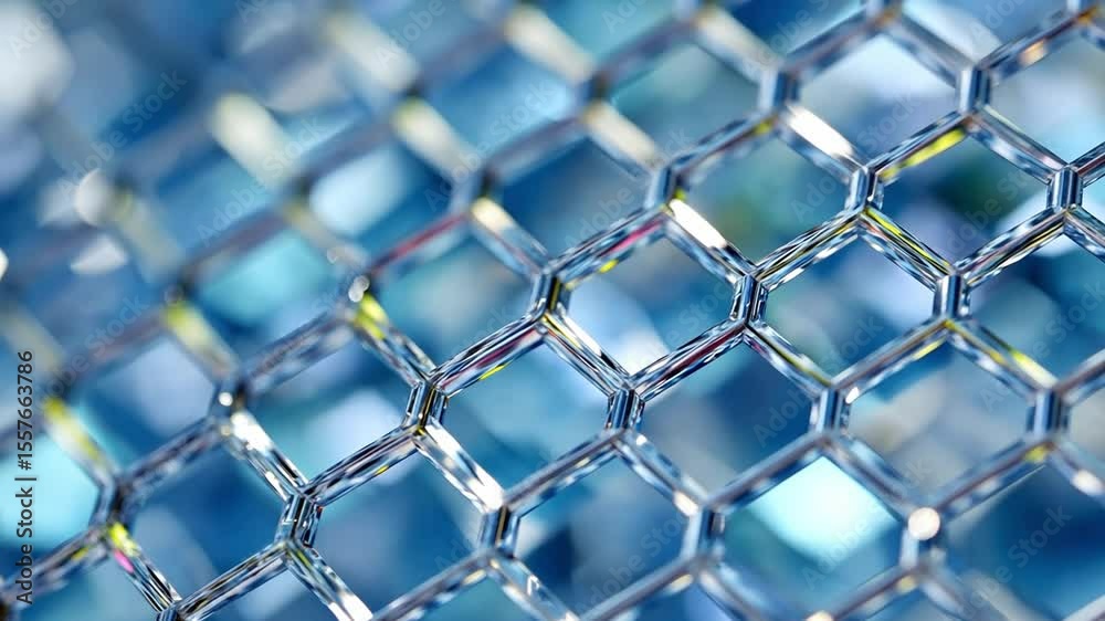 Aufkleber Abstract Hexagonal Mesh: A close-up view of a captivating abstract pattern, with a hexagonal mesh structure, the photograph beautifully captures light and transparency with subtle colors.