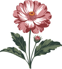 Stylized mountain range with a sun at the peak and white clouds on a light gray background