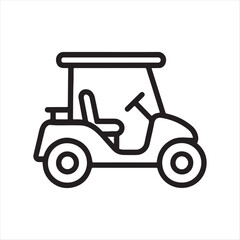 Naklejka premium Modern Minimalist Golf Cart Illustration Vehicle Design and Recreational Transport Golfing Equipment Isolated with Solid Bold Outline Black and White
