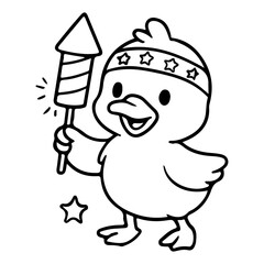 Baby Duck celebrates the 4th of July with holding a fireworks for kids' book coloring