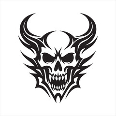 Tribal Skull with Horns Graphic Tattoo Design Fierce and Intricate Tattoo Featuring a Skull with Horns Embellished with Tribal Motifs