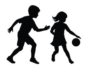 Kids playing football silhouette vector illustration 