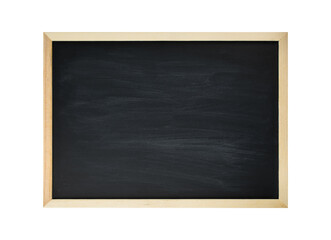 Empty blackboard with wooden frame isolated on transparent background. Stock photo