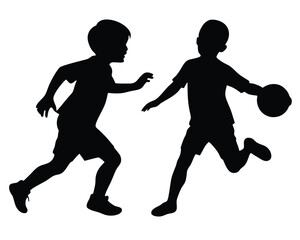 Kids playing football silhouette vector illustration 