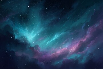 Teal And Purple Night Sky Nebula With Stars