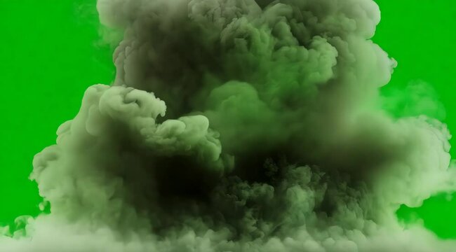 Green Screen Explosion Cloud with Dramatic Light and Atmospheric Effect
