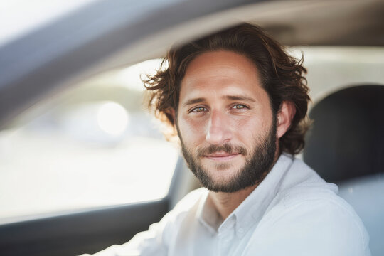 portrait of driver in cabin positioned towards window exuding sense of calm and confidence