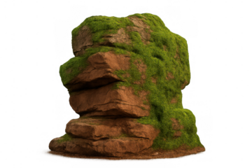 Vibrant green moss covering weathered rock surface, revealing delicate textures against clean, transparent backdrop