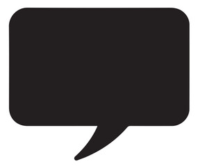 A classic, bold black speech bubble with rounded corners and a pointed tail, set against a clean white background.