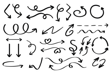 Hand drawn directional arrow Icons for Infographics, straight, dotted, and swirled arrows design, arrow vector for creative design, presentations, curved arrow set featuring, and decorative purposes