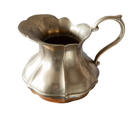 Vintage bronze jug pitcher on a transparent isolated background