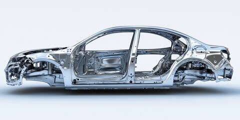 Obraz premium 3D Model of Car Body Isolated on White Background for Repairing Service