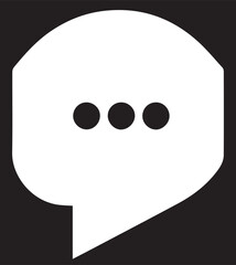 A minimalist white speech bubble icon with three black dots, signifying an ongoing message or conversation, set against a dark background.
