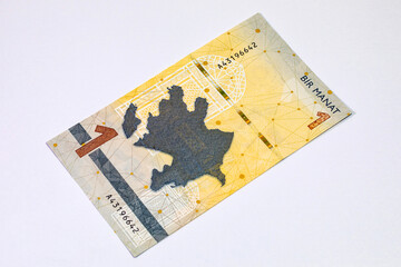 1 Manat banknote of Azerbaijan, with the image of Maps, representing Azerbaijan’s integration into Europe. Money of Azerbaijan.