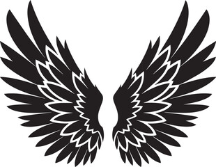 Elegant black silhouette of outstretched angel wings.