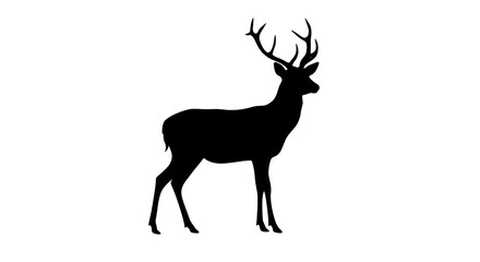 A sleek black silhouette of a deer stands gracefully in profile on a white background.