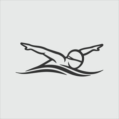 Stylized silhouette of a swimmer performing the butterfly stroke with water splashes