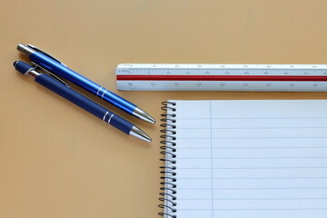 Pencil ruler and paper. Office supply for work or school.