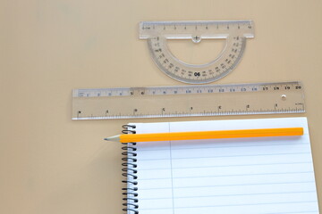 Pencil ruler and paper. Office supply for work or school.