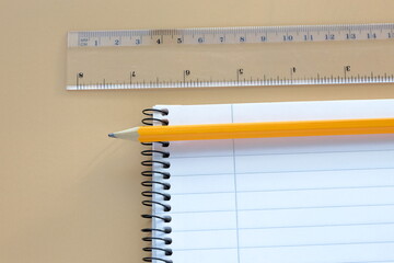 Pencil ruler and paper. Office supply for work or school.